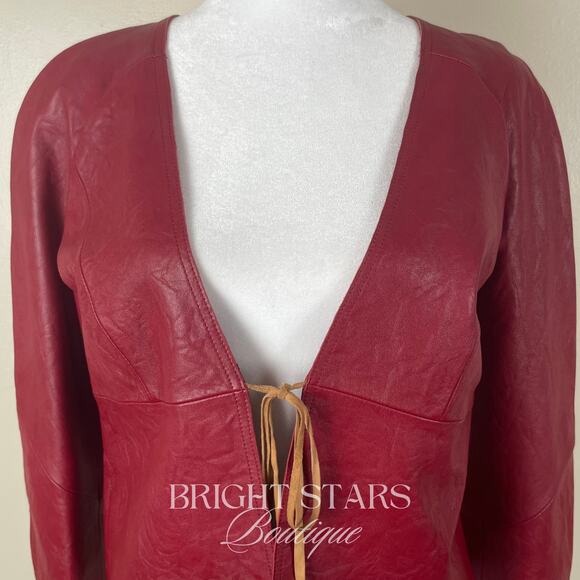 Rare Red Leather Jacket ASO Buffy the Vampire Slayer Tie Front Deadstock Vintage - Picture 9 of 12